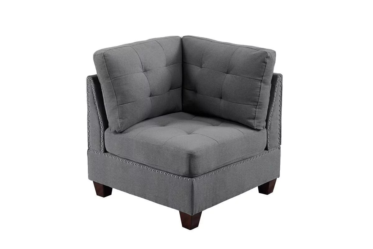 Gray Fabric 6pc U-Sectional Couch with 2 Corner Wedge, 2 Armless Chairs, 2 Ottomans F80276