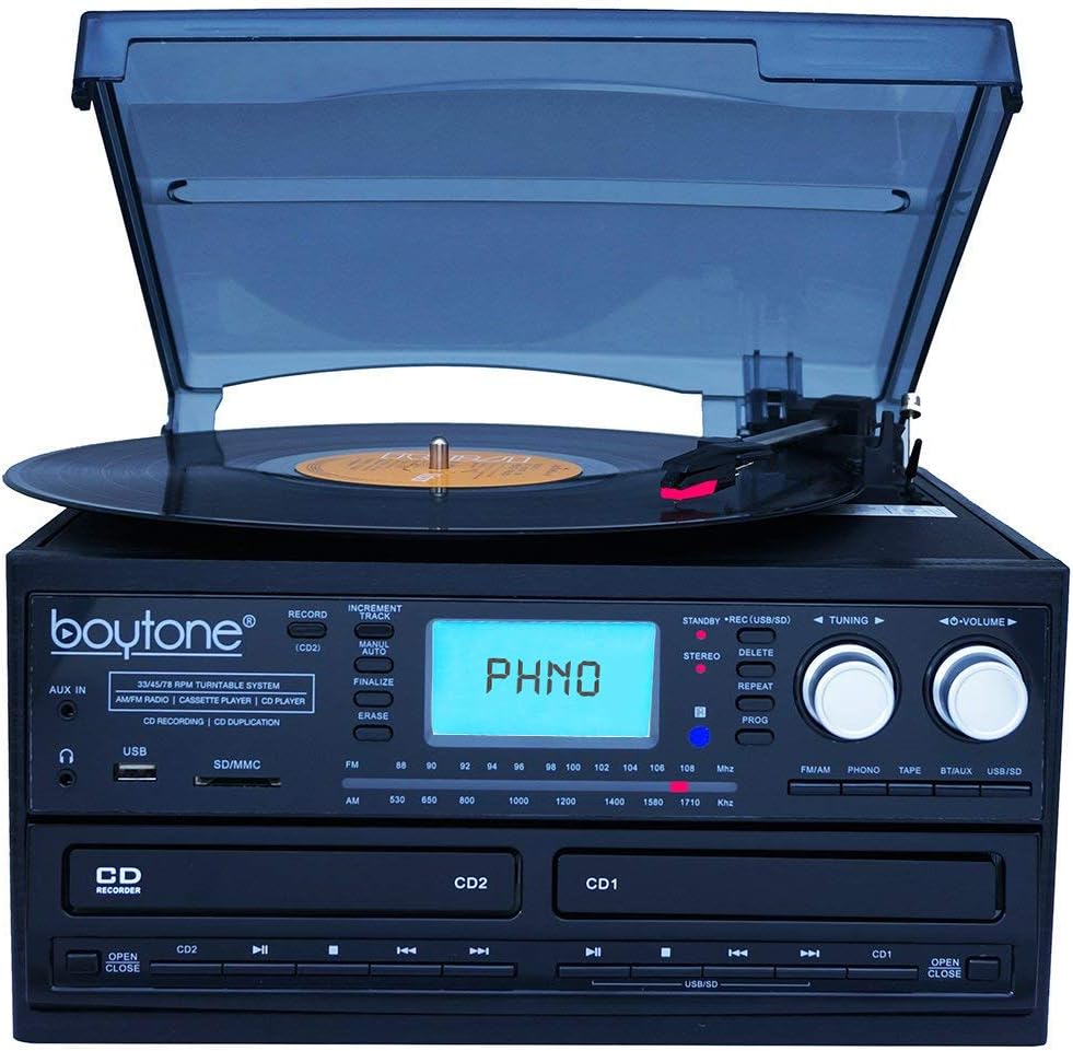 Bluetooth Dual CD Player AM/FM Radio Turntable Record Player with Cassette Player P944240