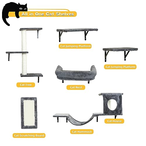 Gray 6 Pcs Wall Mounted Cat Furniture Set T22736