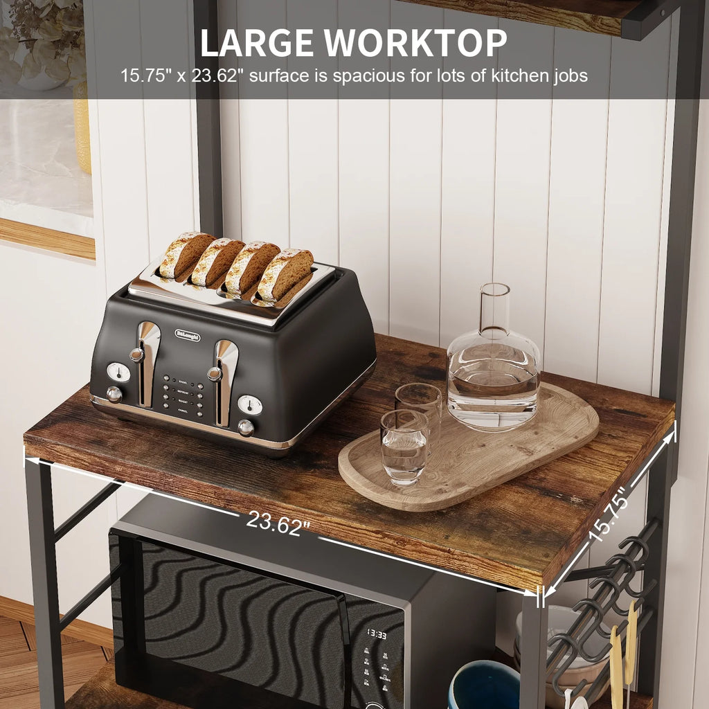 Rustic Brown Kitchen Baker's Rack Storage Shelf Microwave Cart Oven Stand Coffee Bar F61165