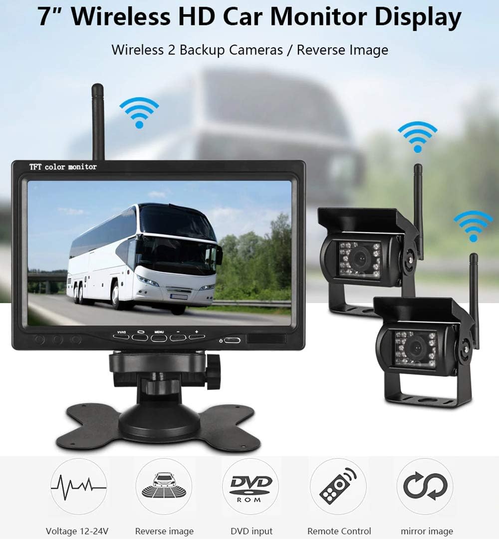 2pcs Wireless Vehicle Backup Cameras with 7 Monitor F9362