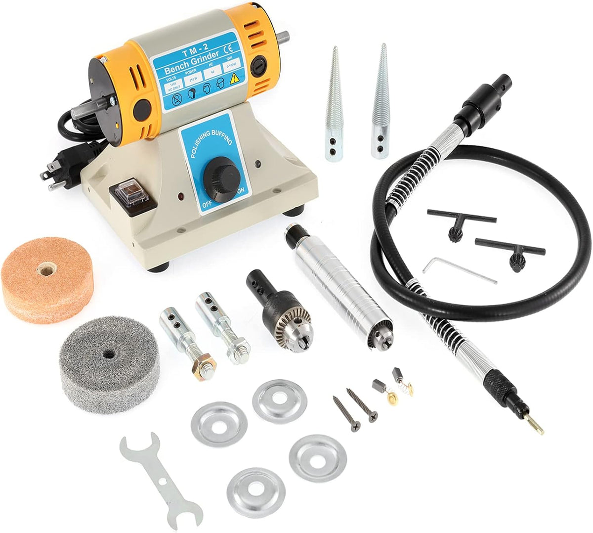 110V 350W 10000RPM Adjust Speed Bench Lathe Rock Polisher Grinder with Flexible Shaft I38191