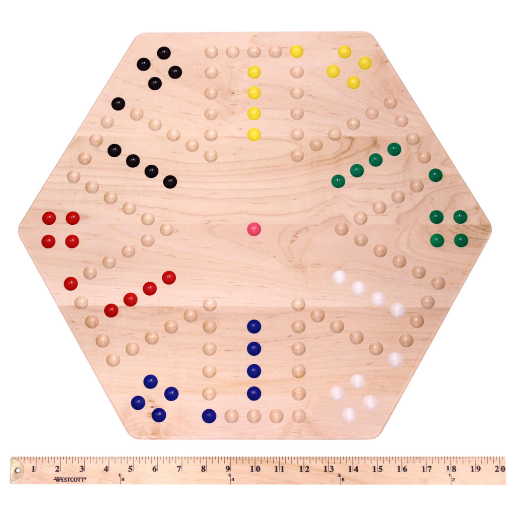Large 24" Wooden Hand-Painted Aggravation Board Game with 22mm Marbles and Dice Y59664