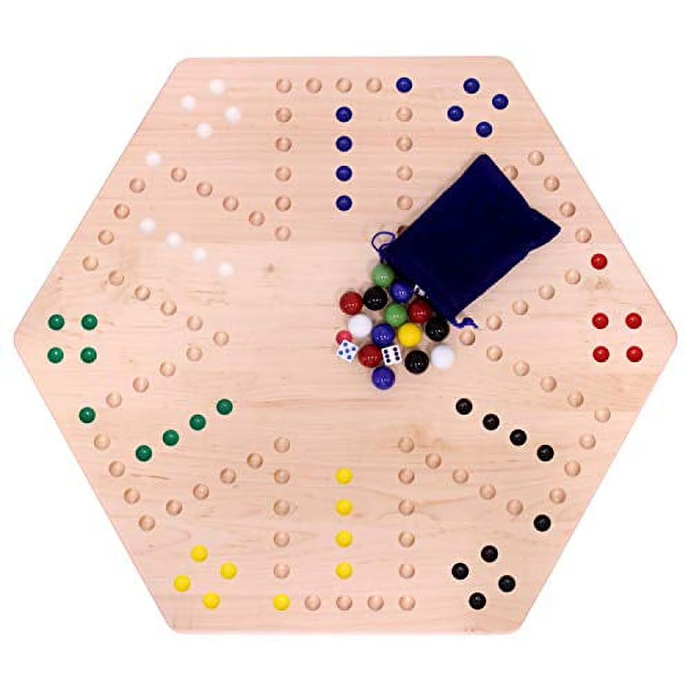 Large 24" Wooden Hand-Painted Aggravation Board Game with 22mm Marbles and Dice Y59664