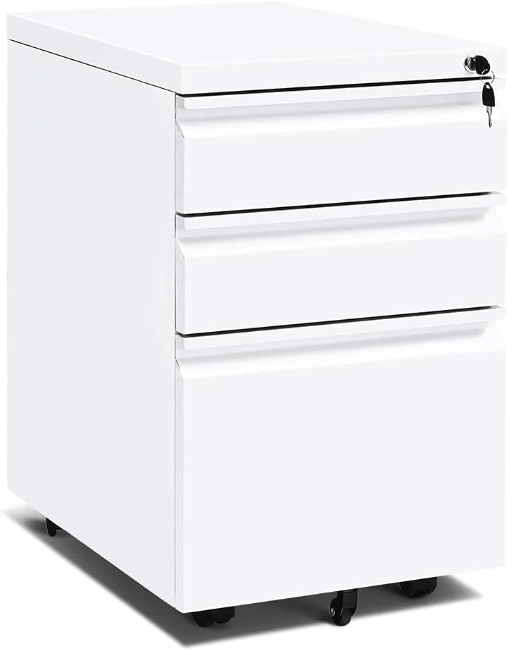 Black Locking Mobile 3 Drawer Filing Cabinet with Metal Steel Frame U10872