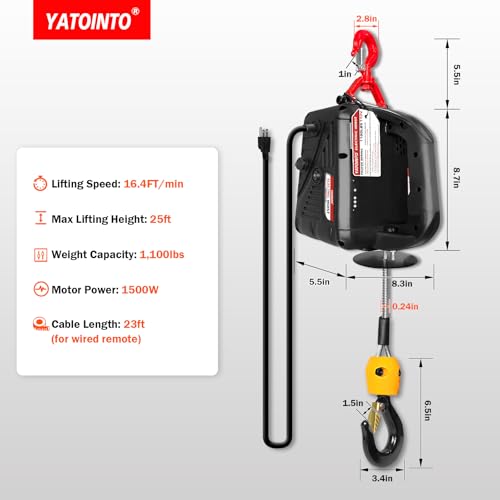 1100lbs Portable Electric Hoist Winch with Wire Remote Control P425