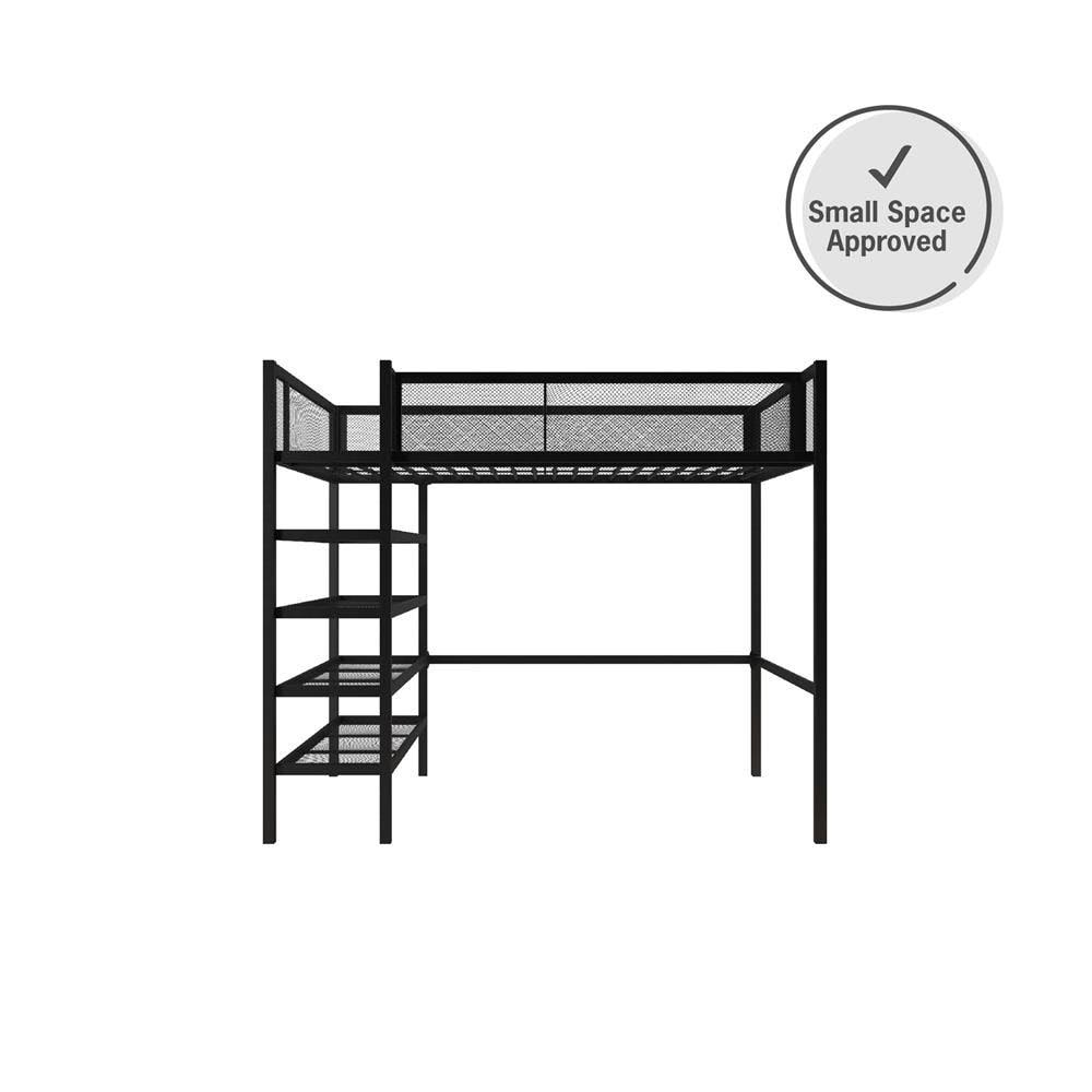 Black Metal Twin Storage Loft with Bookcase F439017
