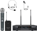 Dual Channel Wireless Microphone System with Handheld, Bodypack, Headset, Lapel Y2129