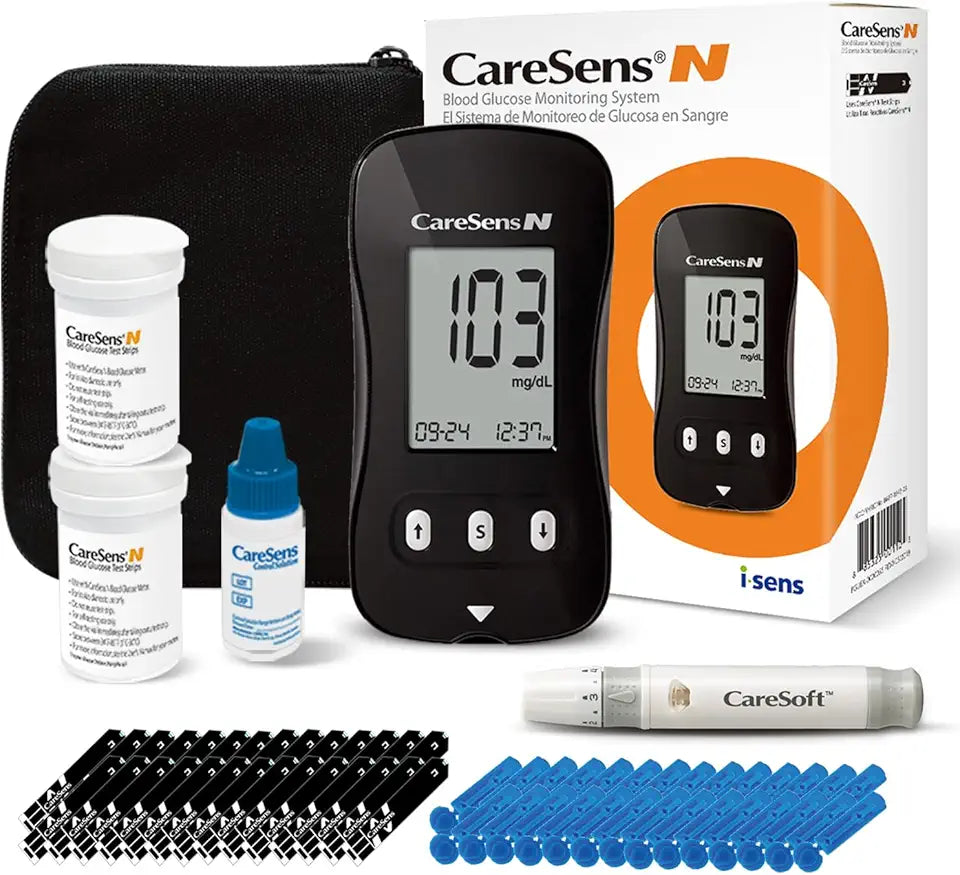 Blood Glucose Monitor Kit with 100 Test Strips, 100 Lancets, Meter, Lancing Device, Control Solution, Travel Case J90003