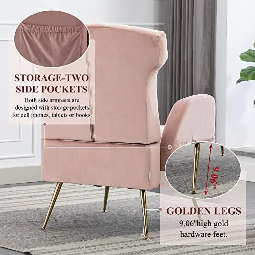 Brown Velvet Wing Back Accent Chair with Metal Gold Legs F270