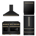 48 In. Gas Range, Range Hood, Refrigerator, and Dishwasher in Black Stainless Steel K763