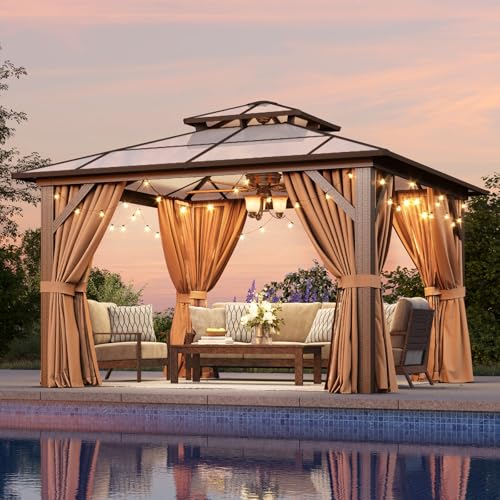 12'x16' Hardtop Gazebo with Netting and Curtains G8780