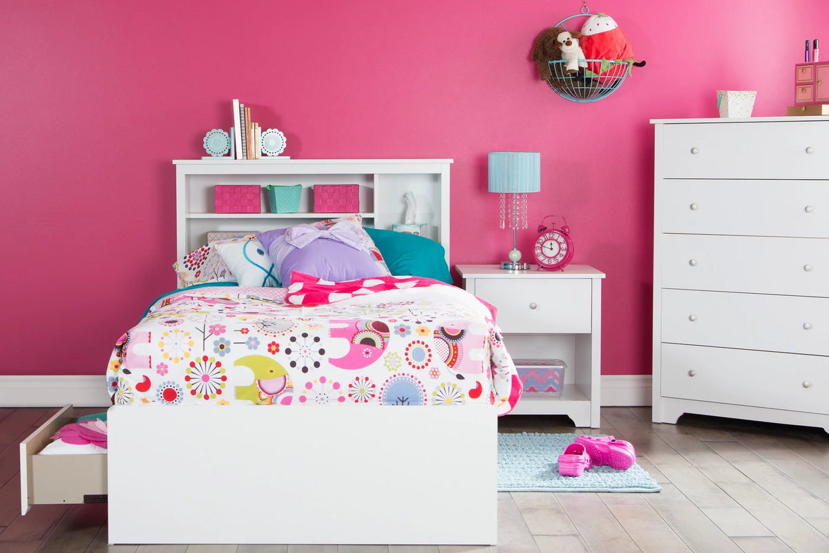 Twin Pure White Bed with Bookcase Headboard W392339