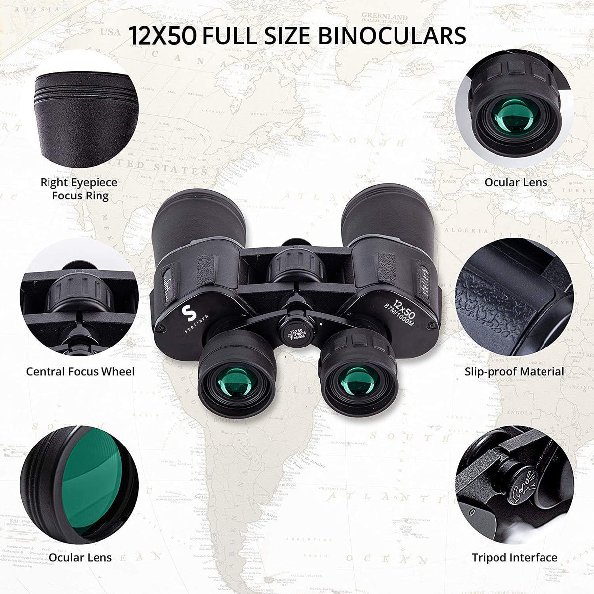 12x50 HD Full Size Binoculars with Photography Kit J682074