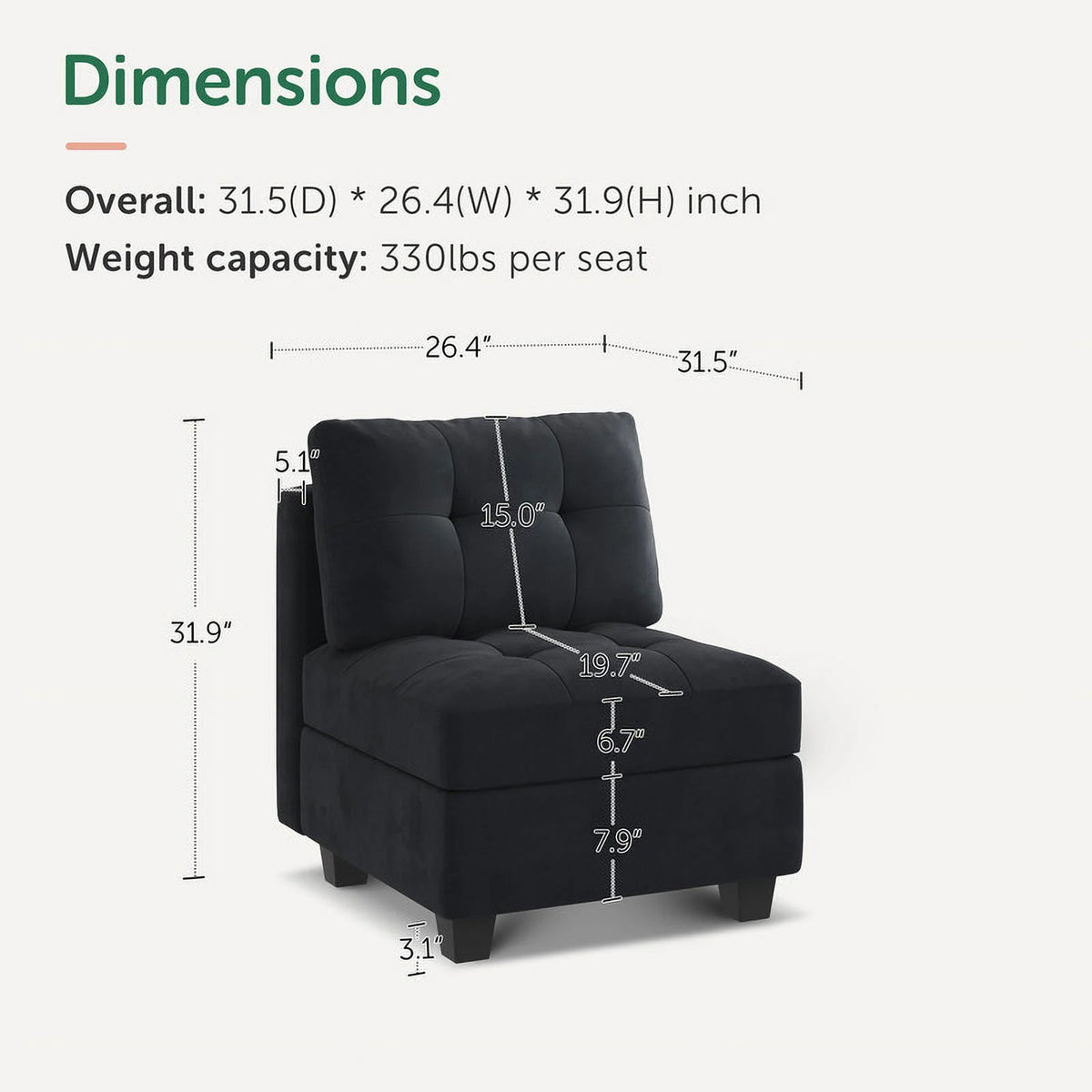 Black Velvet Armless Chair with Storage U57825