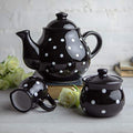 Black and White Polka Dot Large Ceramic 1.7l 60oz 4-6 Cup Teapot Milk Jug Sugar Bowl Set T65228