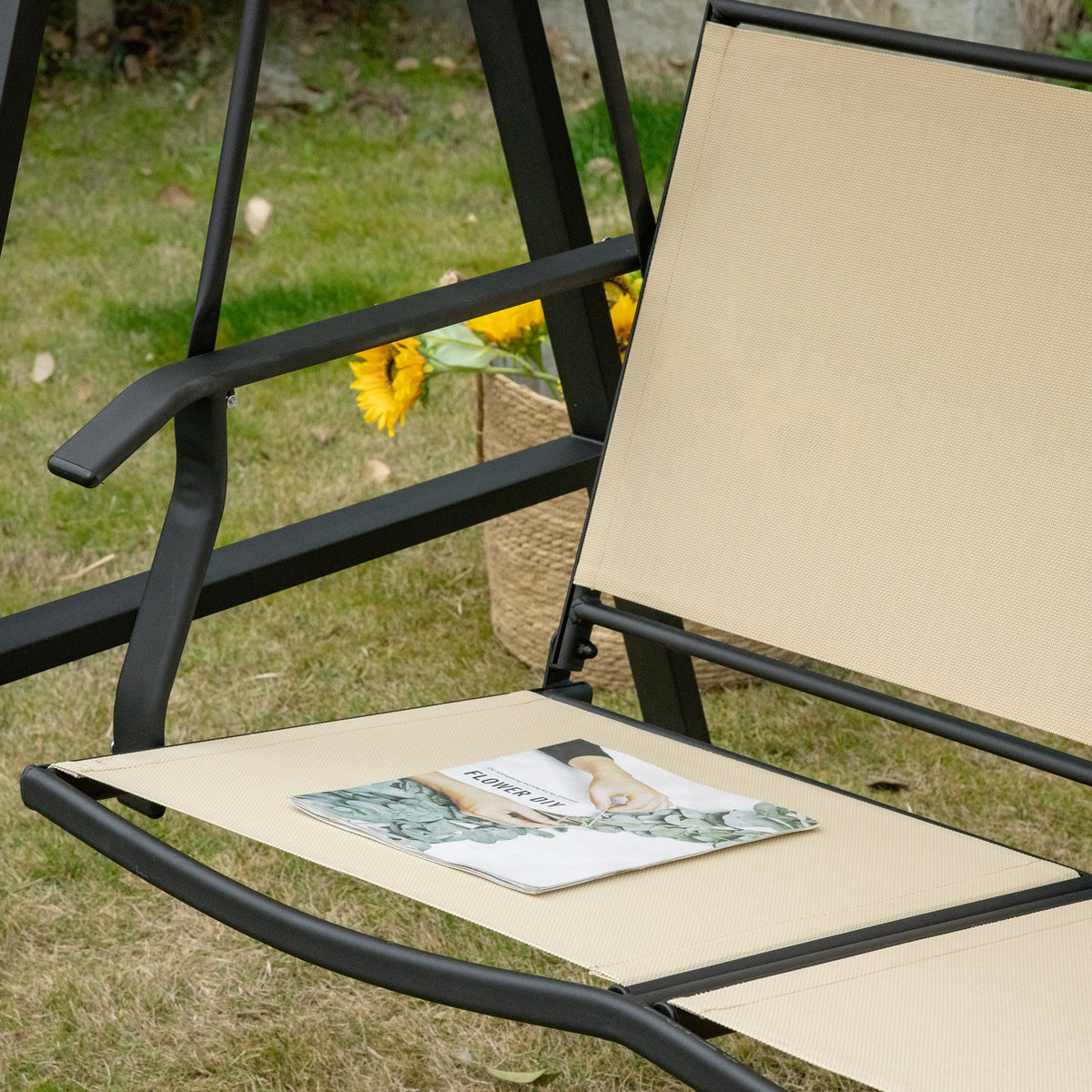 Beige 2-Person Patio Swing with Canopy J8850