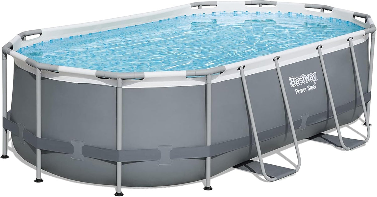 16ft x 10ft x 42in Oval Frame Above Ground Swimming Pool Set with Pump, Ladder, and Cover Q57578