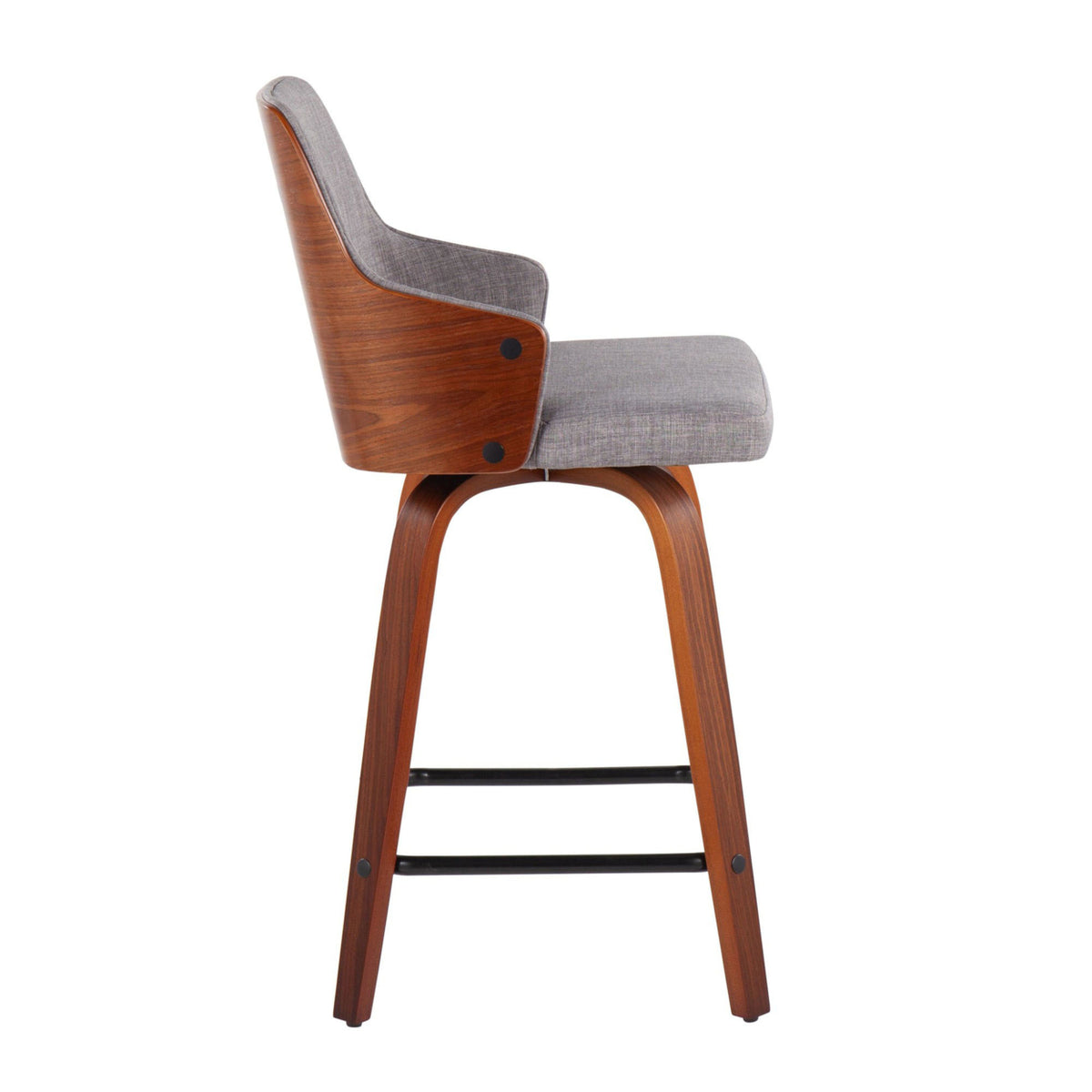 Mid-Century Modern Counter Stool In Walnut And Light Grey Fabric - Set Of 2 H946327