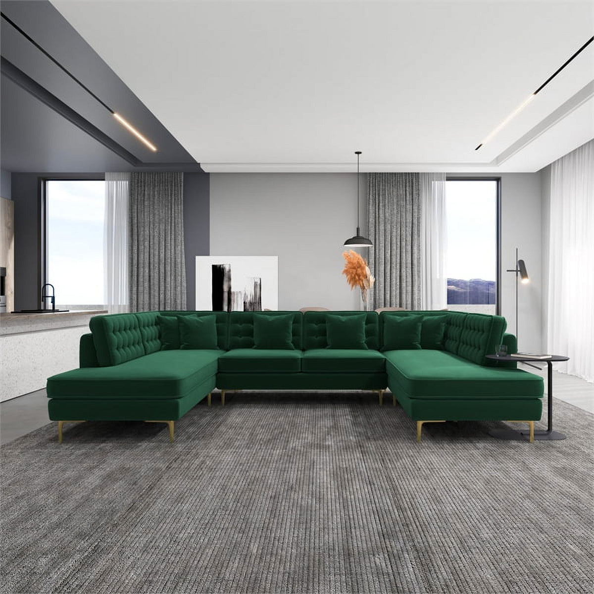 Green Velvet Corner Sectional Couch V5138