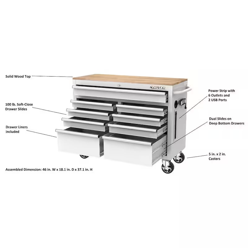 46 in. Gloss White Mobile Workbench Cabinet Q669