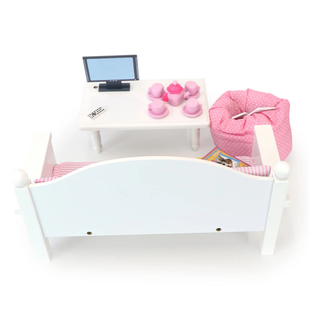 18" Dolls Wood Sofa & Coffee Table with Accessories E900171