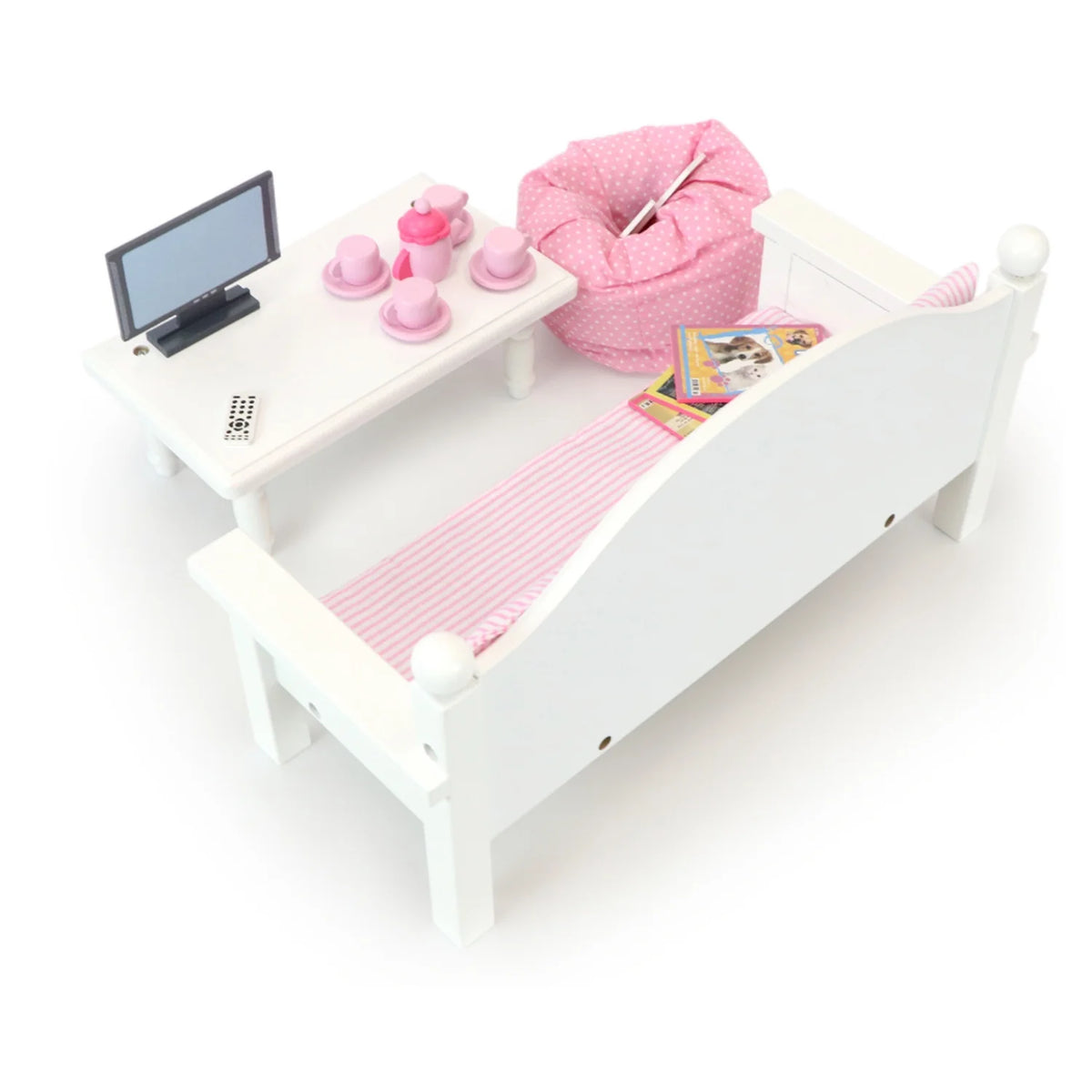 18" Dolls Wood Sofa & Coffee Table with Accessories E900171