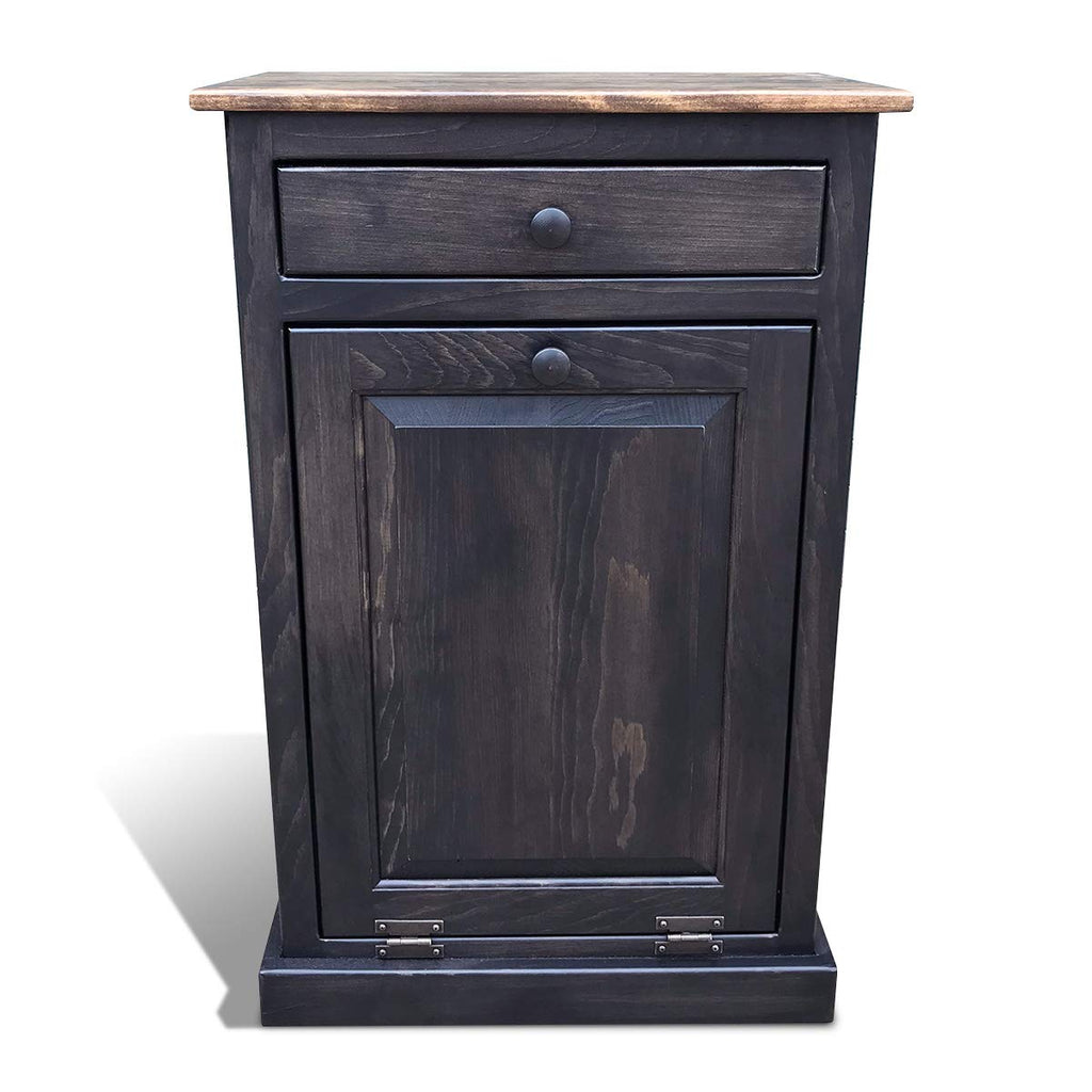 Trash Bin Cabinet with Drawer, Solid Wood, Pewter F764986