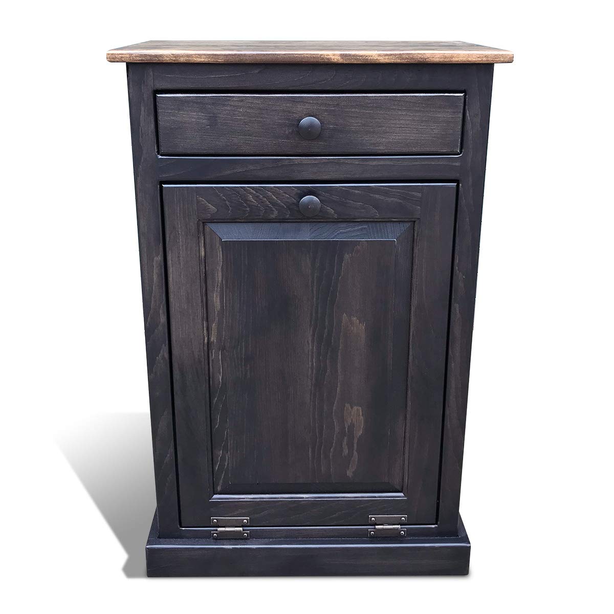 Trash Bin Cabinet with Drawer, Solid Wood, Pewter F764986