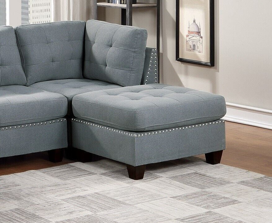 Gray Fabric 6pc U-Sectional Couch with 2 Corner Wedge, 2 Armless Chairs, 2 Ottomans F80276