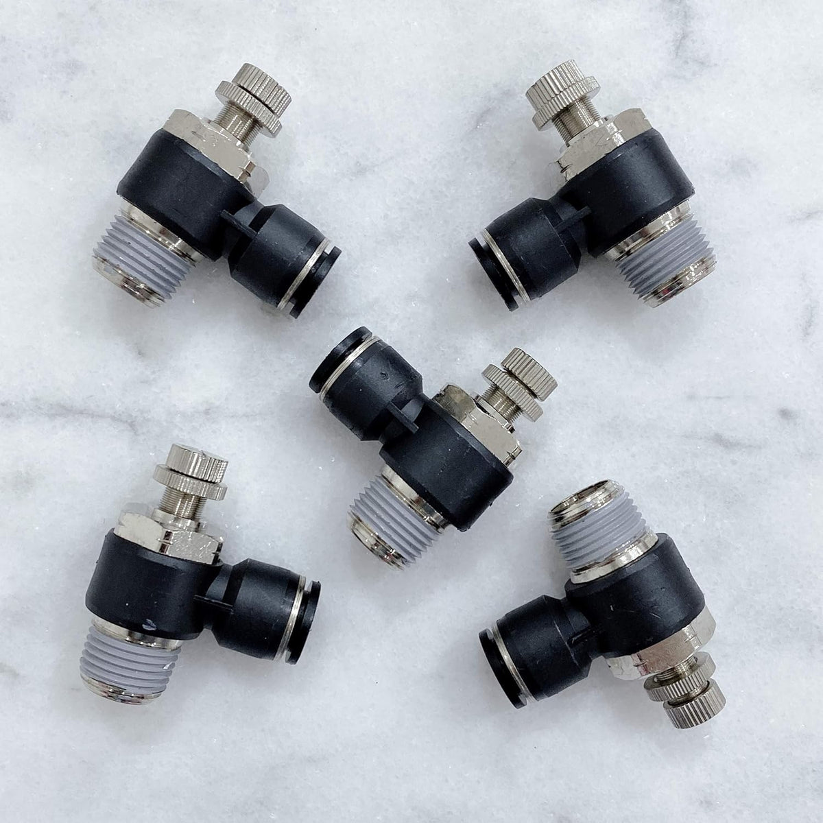 Pneumatic Speed Controller Elbow 1/2 Tube OD x 1/2 NPT Thread Air Push to Connect Fittings (Pack of 5) Q43006
