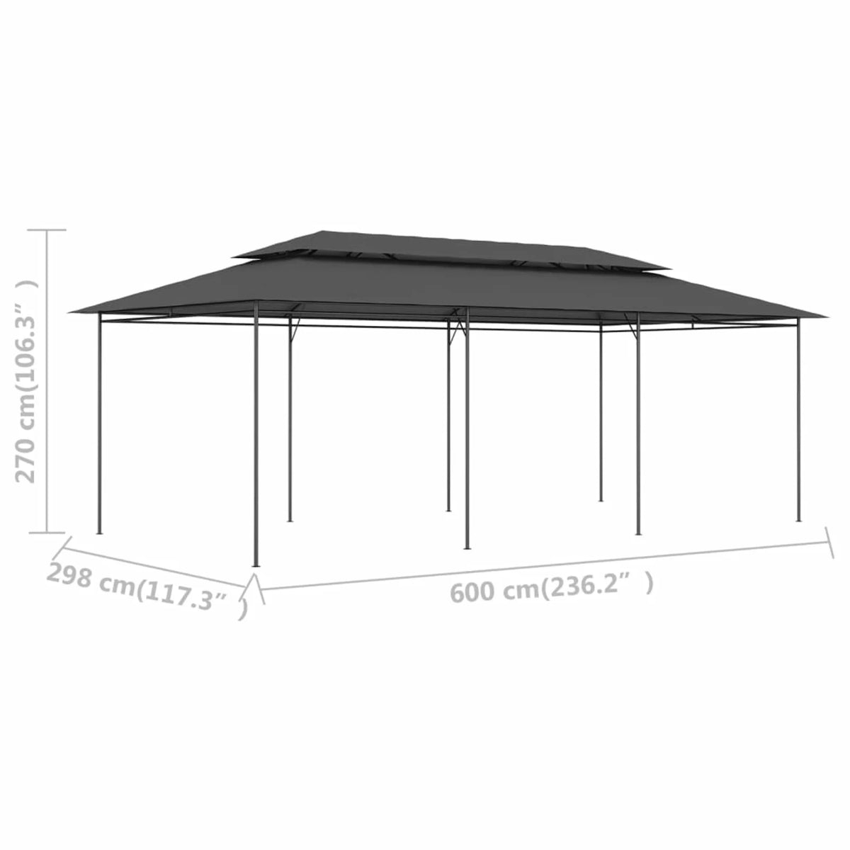 Party Tent Outdoor Gazebo Steel Frame Canopy Anthracite 236.2 x 117.3 x 106.3 Inches P558416