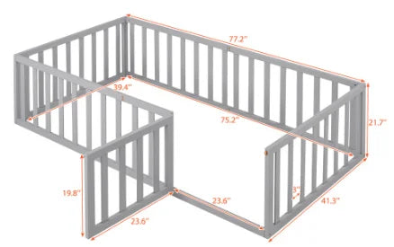 Twin Size Wood Floor Bed with Rails and Door S537