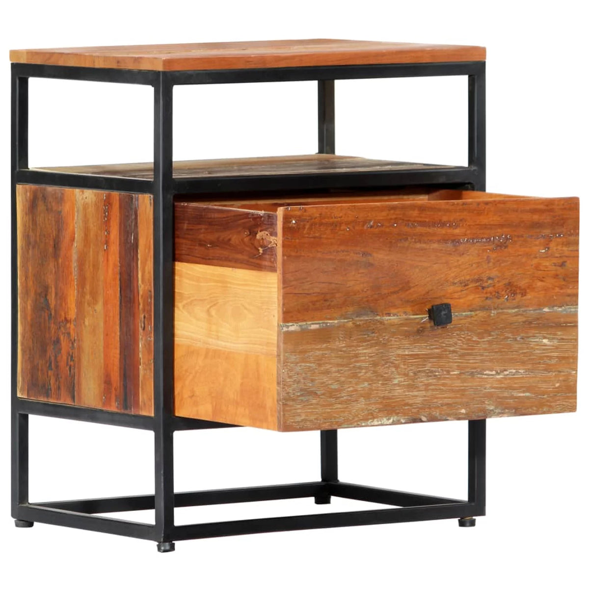 Bedside Cabinet Solid Reclaimed Wood and Steel A6937
