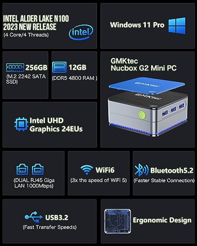 Mini PC Intel N100 Windows 11 Pro 12GB DDR5 256GB SSD Dual LAN WiFi6 BT5.2 G648564
