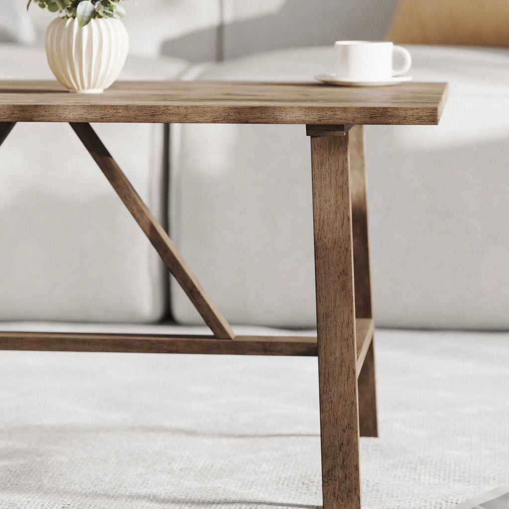 Solid Wood Farmhouse Coffee Table in Rustic Brown C11419
