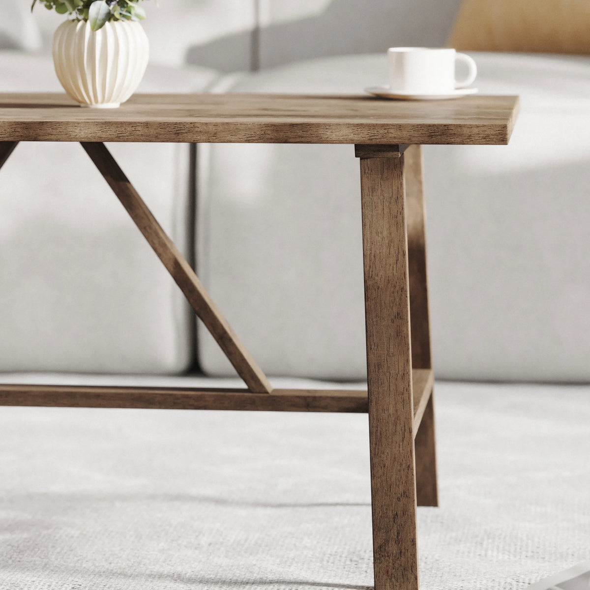 Solid Wood Farmhouse Coffee Table in Rustic Brown C11419