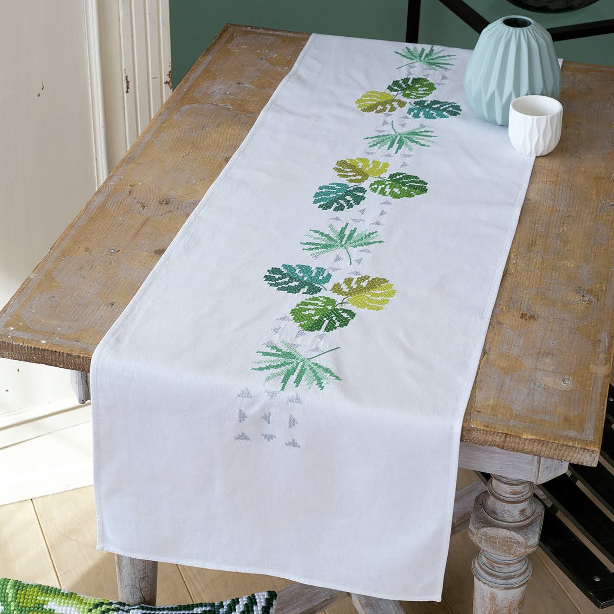 Botanical Leaves Table Runner Embroidery Kit F248608
