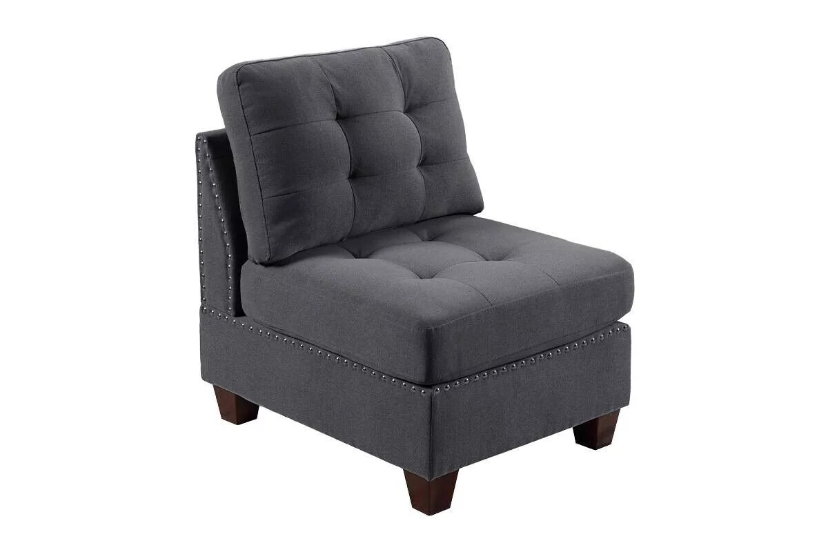 Gray Fabric 6pc U-Sectional Couch with 2 Corner Wedge, 2 Armless Chairs, 2 Ottomans F80276