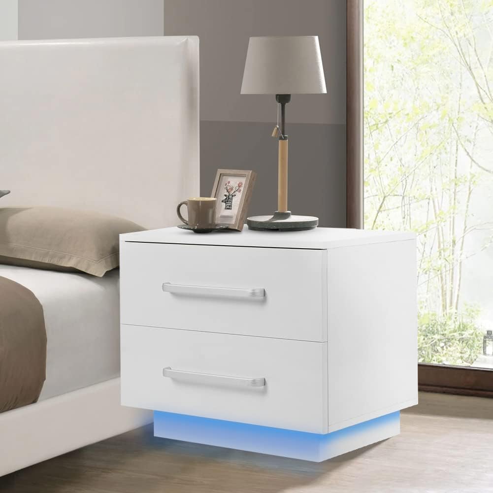 White 2 Drawer LED Nightstand J192937