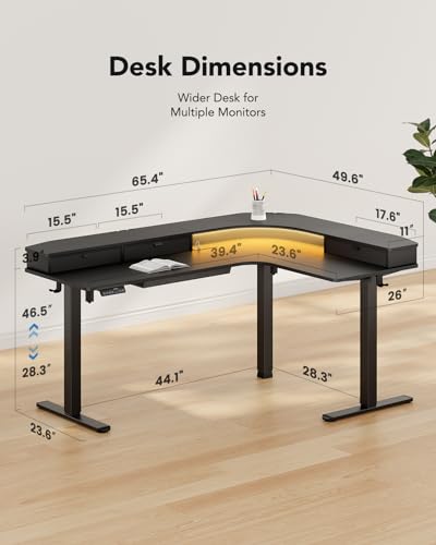 65″ L-Shaped Electric Height Adjustable Standing Desk with 3 Drawers N19463