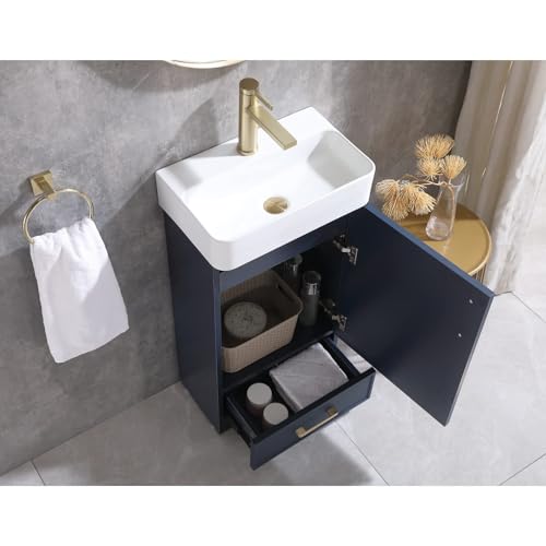 Blue 1 Door 1 Drawer Bathroom Vanity with Sink O457313