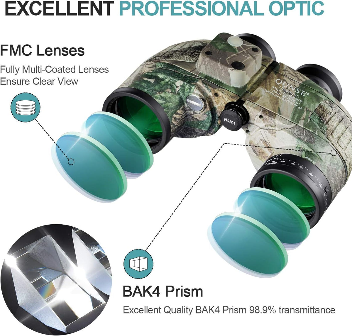 10x50 Camouflage Binoculars with Compass and Rangefinder B12091