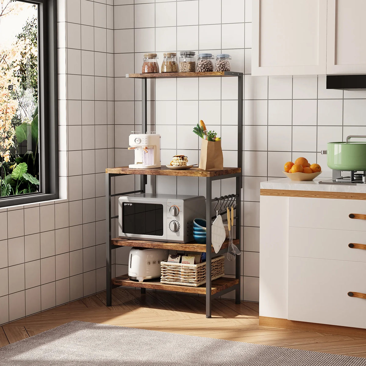 Rustic Brown Kitchen Baker's Rack Storage Shelf Microwave Cart Oven Stand Coffee Bar F61165