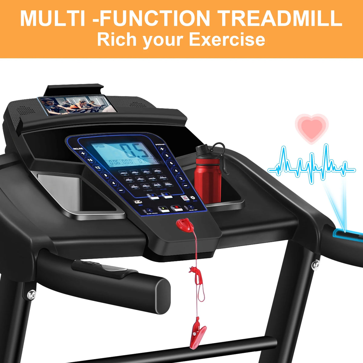 3.25 HP Folding Treadmill with 15 Level Auto Incline G209886