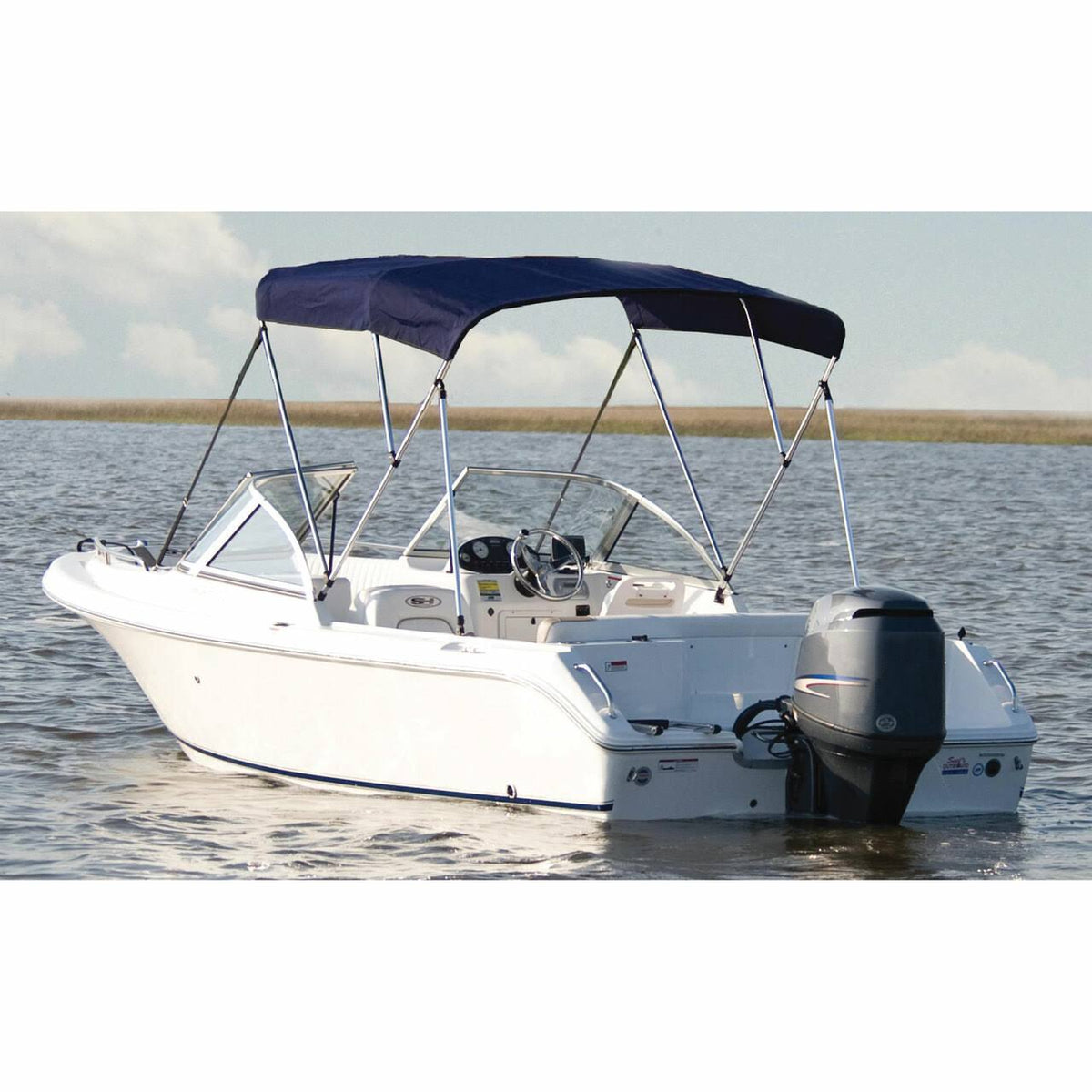 Fully Assembled 3-Bow Round Tube Sunbrella Bimini Top Kit - Navy, 73 inch - 78 inch Widths P8746