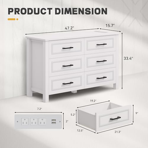 White Walnut 6 Drawer Wood Dresser E743621