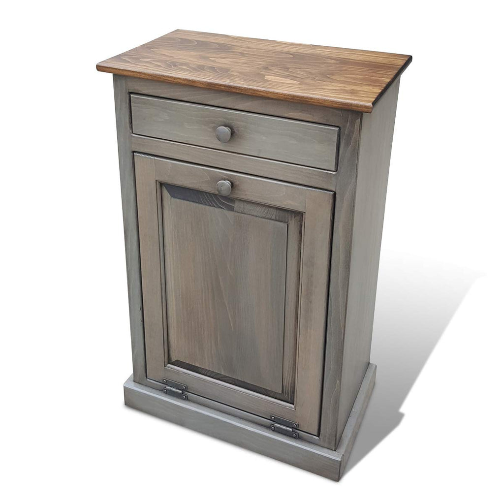 Trash Bin Cabinet with Drawer, Solid Wood, Pewter F764986