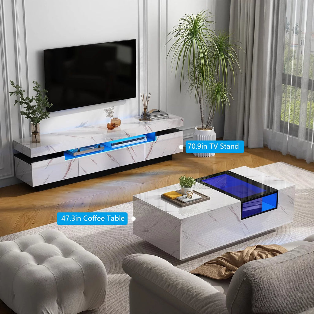 White High Gloss LED TV Stand with Storage B863955