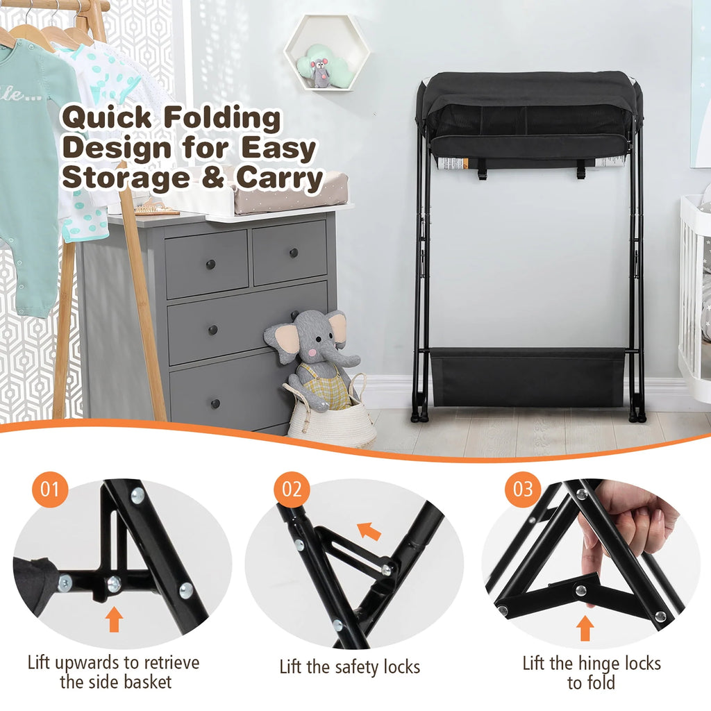 Folding Baby Changing Table with Storage Black W39839